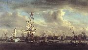 VELDE, Willem van de, the Younger The Gouden Leeuw before Amsterdam t oil